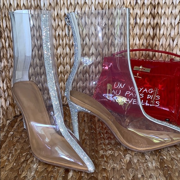NIB Transparent Clear Rhinestone Ankle Bootie - Picture 7 of 7